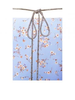 Miss Circle Mary Light Blue Floral Slit Skirt With Crystal Waist String Bottoms