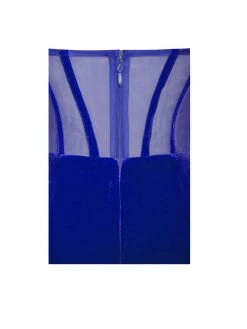 Miss Circle Priya Royal Blue Draping Corset High Slit Velvet Gown Corsets