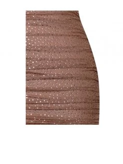 Miss Circle Casimira Nude Mesh Crystal Dress With White Feather Trim