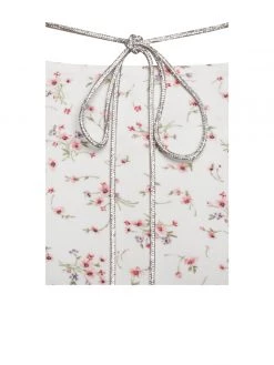 Miss Circle Mary White Floral Slit Skirt With Crystal Waist String