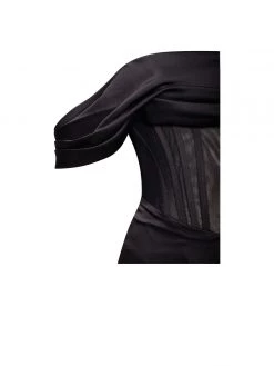 Miss Circle Rebeca Black Satin High Slit Corset Gown