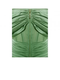 Miss Circle Corsets Kendal Basil Satin Draping Off Shoulder Corset Dress