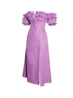 Miss Circle Quinley Lilac Off Shoulder Linen Midi Dress Sale
