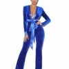 Miss Circle Glorious Royal Blue Long Sleeve Velvet Jumpsuit