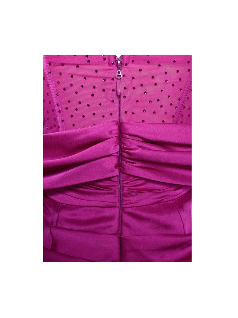 Miss Circle Corsets Darlene Fuchsia Off Shoulder Corset Satin Dress With Crystals