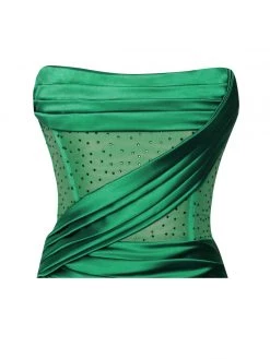 Miss Circle Holly Green Crystallized Corset High Slit Satin Gown