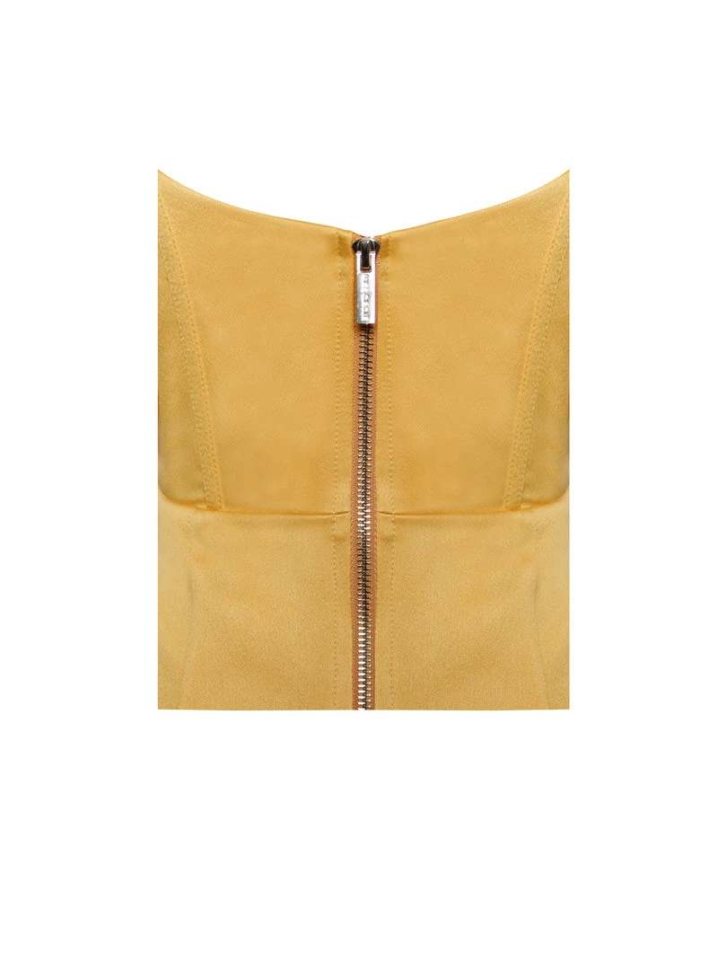 Miss Circle Camila Gold Satin Corset Dress With Crystals