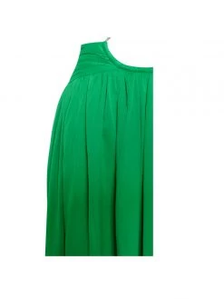 Miss Circle Quinby Green Silk Pleated Lace Up Maxi Dress Dresses
