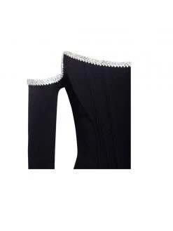 Miss Circle Corsets Annika Black Off Shoulder Long Sleeve Corset Dress With Crystal Trim