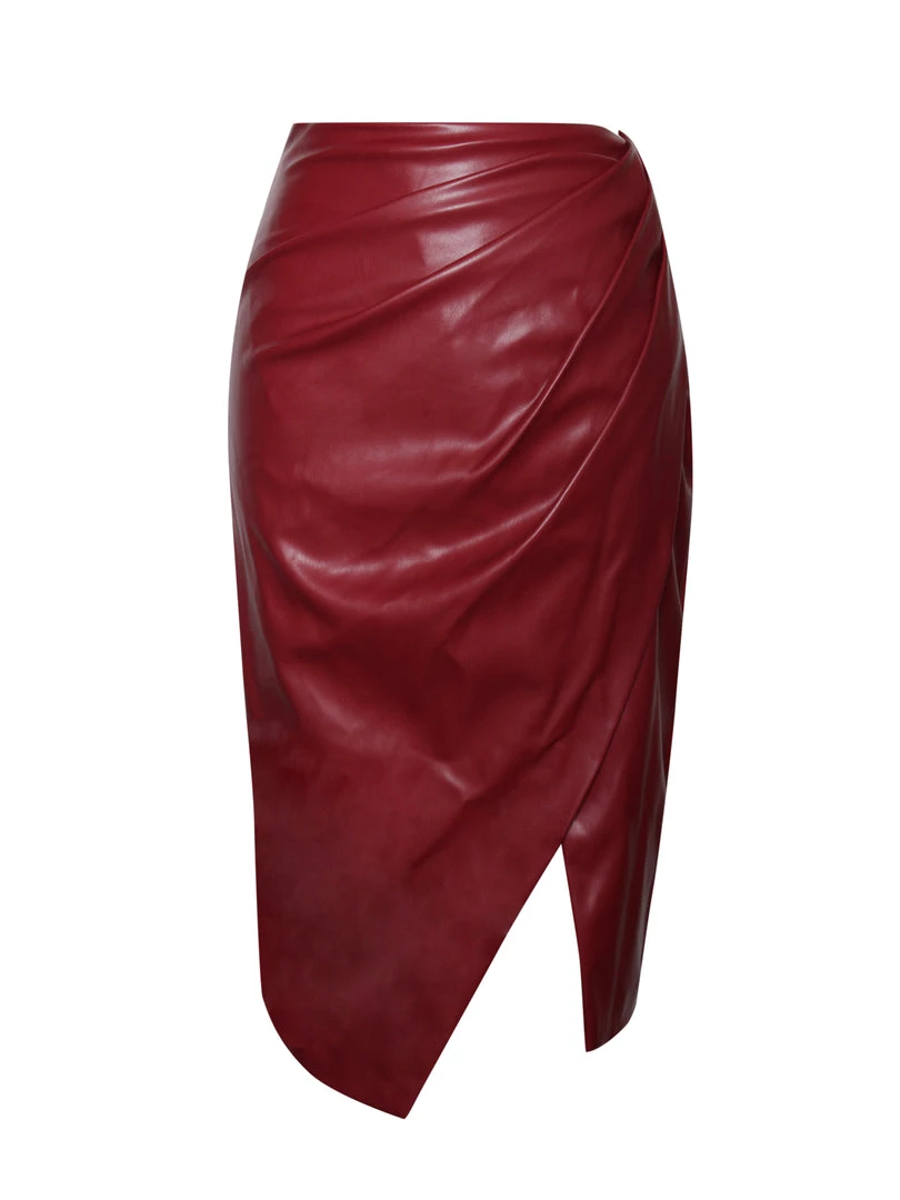 Miss Circle New In Bria Burgundy Vegan Leather Skirt