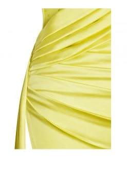Miss Circle Holly Lemon Crystallized Corset High Slit Satin Gown