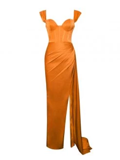 Miss Circle Corsets Zayda Orange High Slit Corset Satin Gown