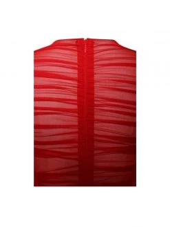 Miss Circle Jimena Red Ruched Mesh Long Sleeve Dress Dresses