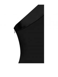 Miss Circle Keep One Up One Sleeved Black Crepe Tuxedo Blazer Dress