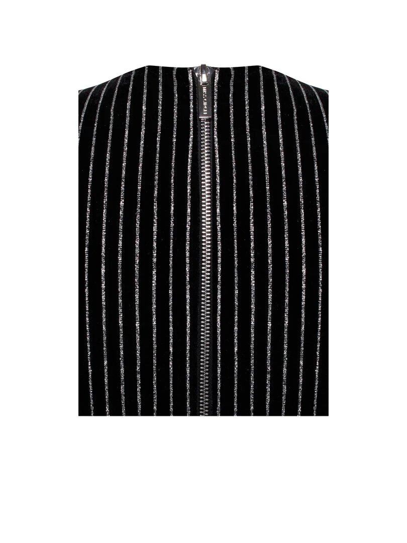 Miss Circle Kamila Black Stripe Velvet Long Sleeve Dress