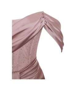 Miss Circle Corsets Darlene Latte Off Shoulder Corset Satin Dress With Crystals