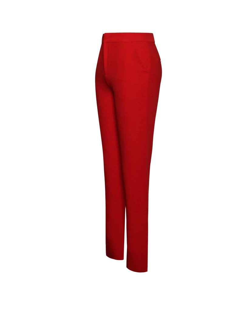 Miss Circle Vayla Red Skinny Fit Crepe Trousers