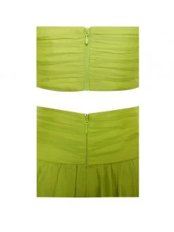 Miss Circle Dresses Quinby Lemon Silk Pleated Lace Up Maxi Dress