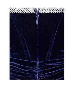 Miss Circle Odette Navy Velvet Off Shoulder Corset Dress With Crystal Trim