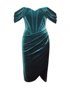 Miss Circle Omaria Teal Velvet Off Shoulder Corset Dress Corsets