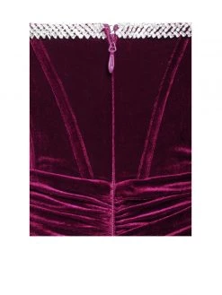 Miss Circle Odette Burgundy Velvet Off Shoulder Corset Dress With Crystal Trim