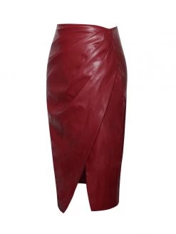 Miss Circle New In Bria Burgundy Vegan Leather Skirt