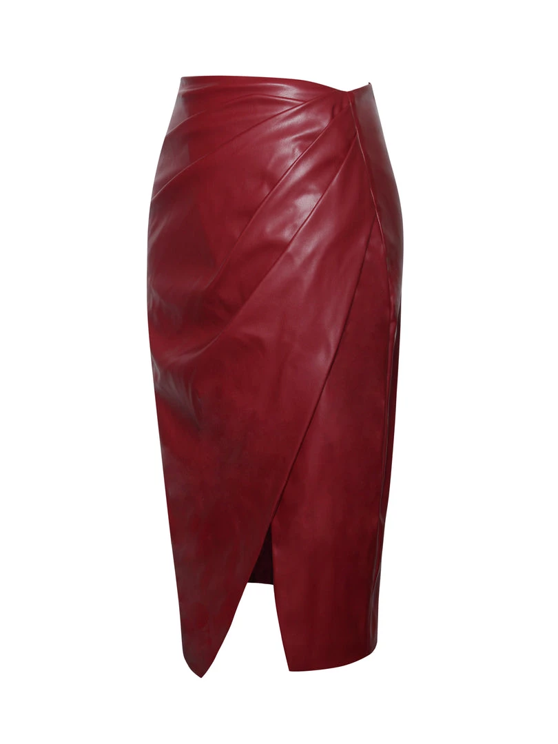 Miss Circle New In Bria Burgundy Vegan Leather Skirt