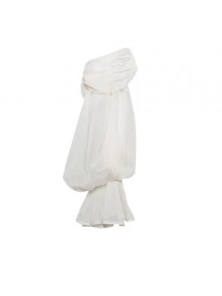 Miss Circle Dresses Lydia Pearl White Satin Off Shoulder Puff Sleeve Dress