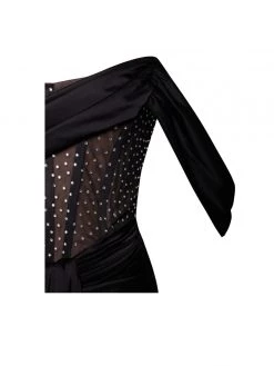 Miss Circle Darlene Black Off Shoulder Corset Satin Dress With Crystals Corsets