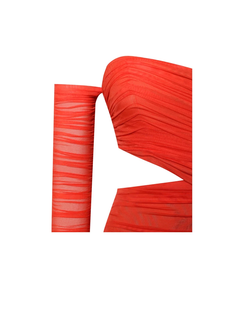 Miss Circle Dresses Mayara Scarlet Off Shoulder Mesh Cutout Dress