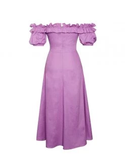 Miss Circle Quinley Lilac Off Shoulder Linen Midi Dress Sale