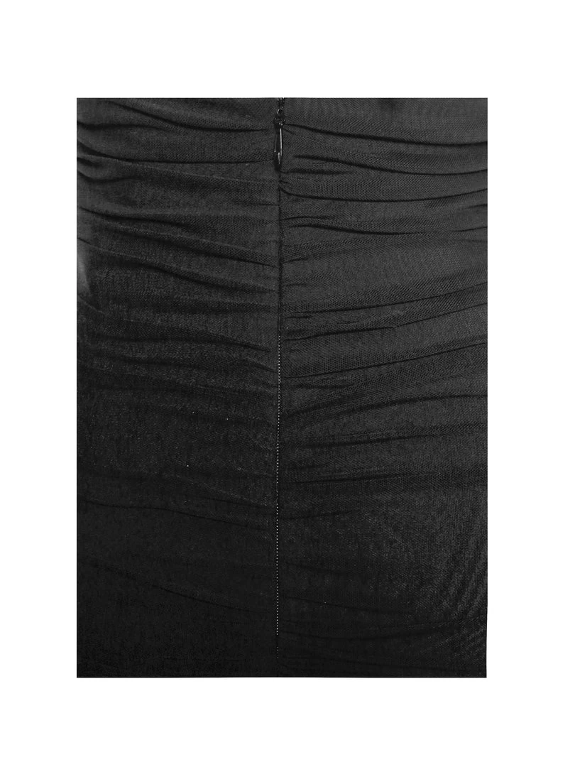 Miss Circle Felis Black Lace-up Strappy Ruched Mesh Dress Dresses