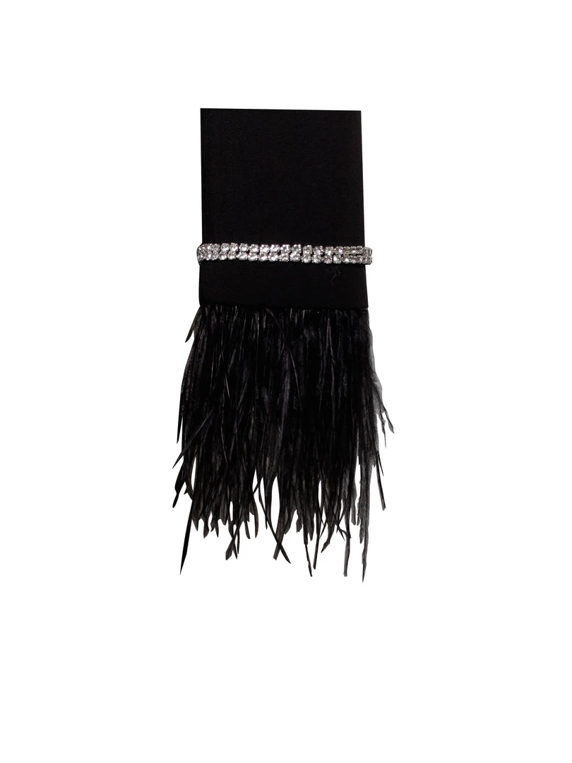 Miss Circle Quilla Black Feather Crystal Sleeve Backless Blazer Dress