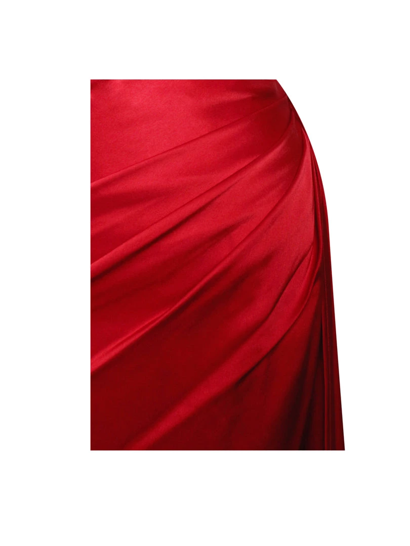 Miss Circle Zayda Red High Slit Corset Satin Gown