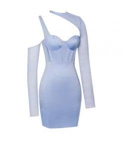 Miss Circle Everlee Baby Blue Mesh Sleeve Satin Corset Dress Corsets