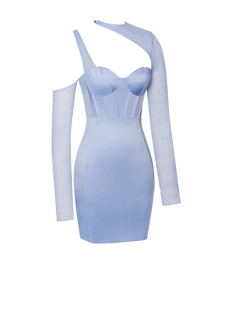 Miss Circle Everlee Baby Blue Mesh Sleeve Satin Corset Dress Corsets