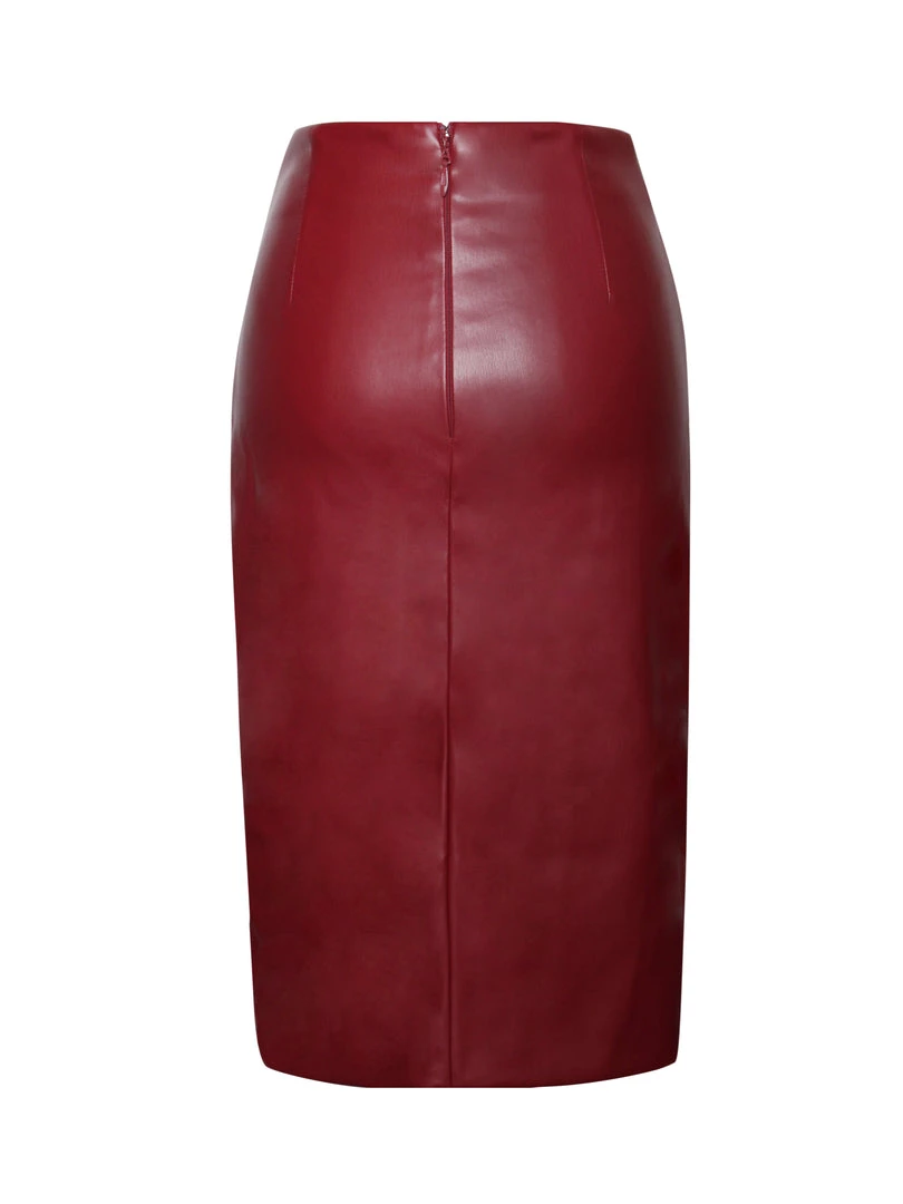 Miss Circle New In Bria Burgundy Vegan Leather Skirt