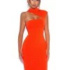 Miss Circle Jolene Orange Asymmetric Neck Cutout Detail Stretch Crepe Dress