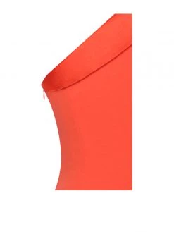 Miss Circle Keep One Up One Sleeved Orange Crepe Tuxedo Blazer Dress