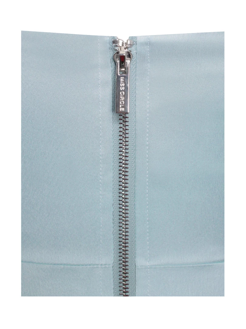 Miss Circle Elayna Pale Blue Strappy Satin Corset High Slit Gown