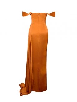 Miss Circle Corsets Zayda Orange High Slit Corset Satin Gown