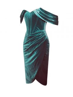 Miss Circle Omaria Teal Velvet Off Shoulder Corset Dress Corsets