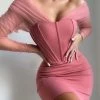 Miss Circle Zofia Salmon Pink Off Shoulder Mesh Sleeve Corset Dress Corsets
