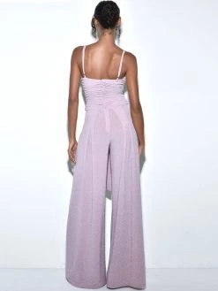 Miss Circle Quita Purple Metallic Tie Front Wide Leg Jumpsuit Dresses