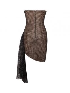 Miss Circle Lexie Black Metallic Fishnet Lace Up Draping Dress