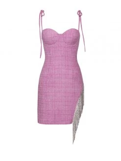 Miss Circle Rosie Fuchsia Tweed Crystal Fringe Dress