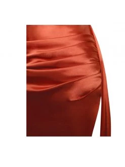 Miss Circle Wonder Poppy Satin High Slit Draping Gown