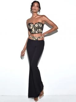 Miss Circle Gabrielle Black Lace Cutout Flare Pants