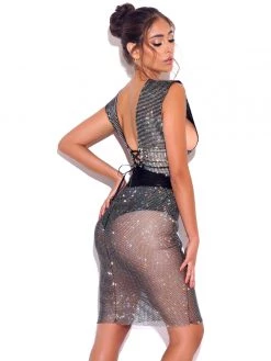 Miss Circle Best Sellers Rhinestone Eyes Fishnet Crystal Skirt