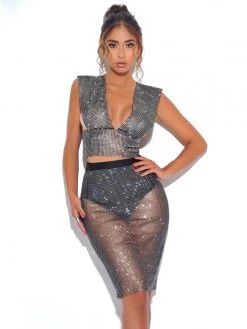 Miss Circle Best Sellers Rhinestone Eyes Fishnet Crystal Skirt